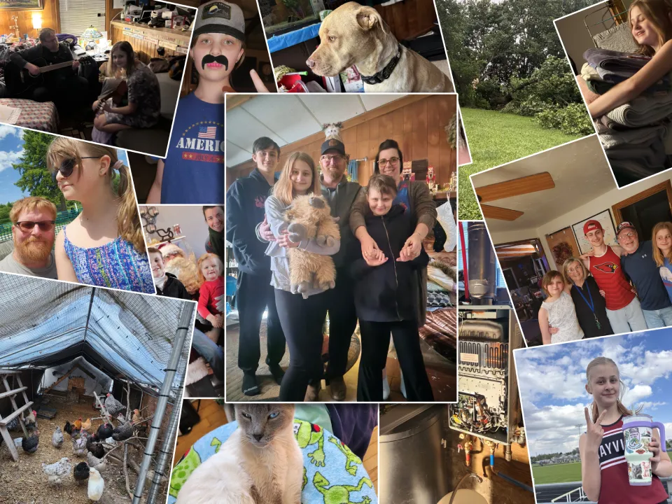 Ellingson family chaos, chickens, dogs, and cats.